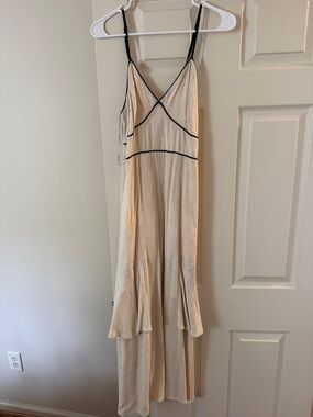Cream Maxi Slip Dress with Black Trim